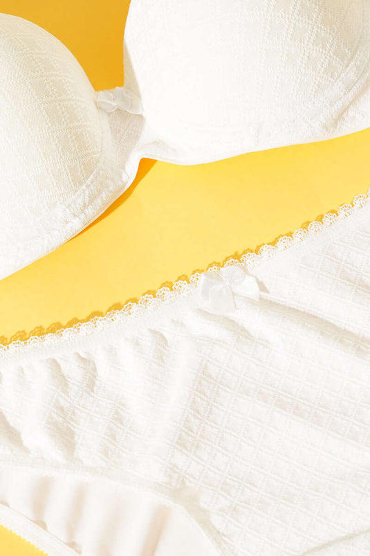 Jacquard Patterned Padded Bra Set Ecru