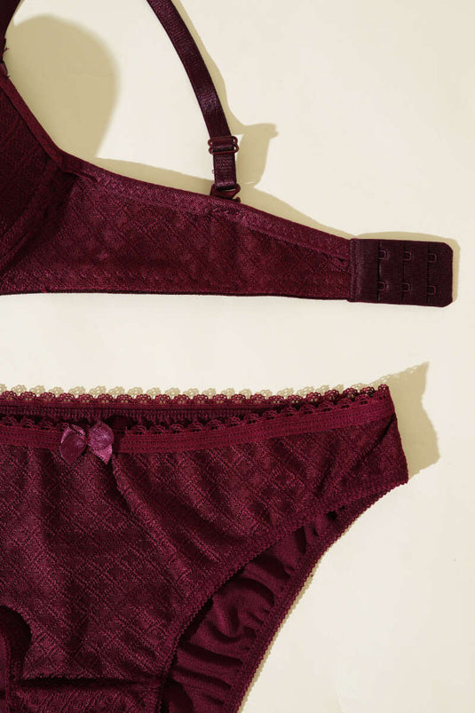 طقم حمالة صدر مبطنة بنقشة جاكار - لون أرجواني