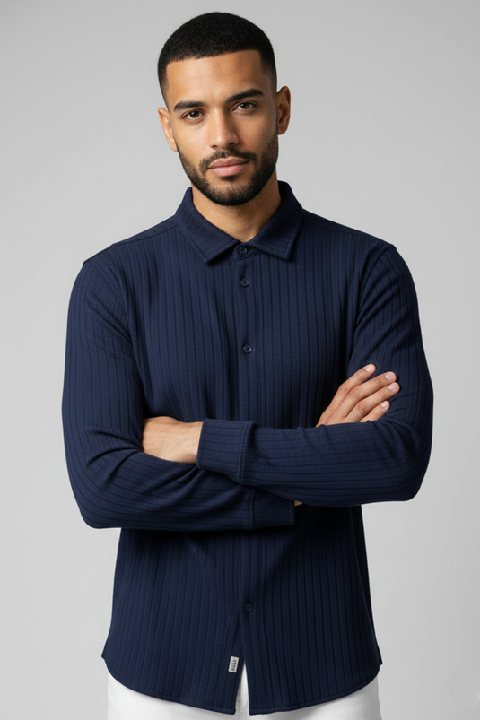 Chemise pour homme à rayures verticales à motifs Jakar bleu marine
