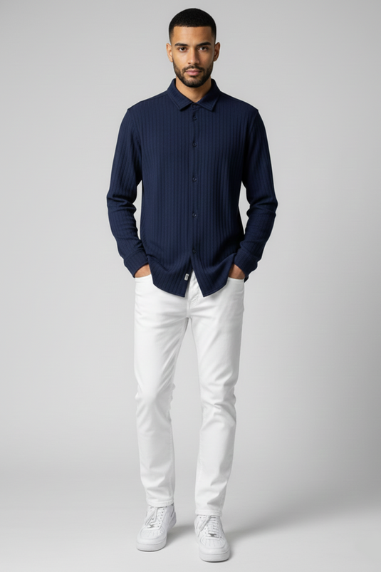 Chemise pour homme à rayures verticales à motifs Jakar bleu marine