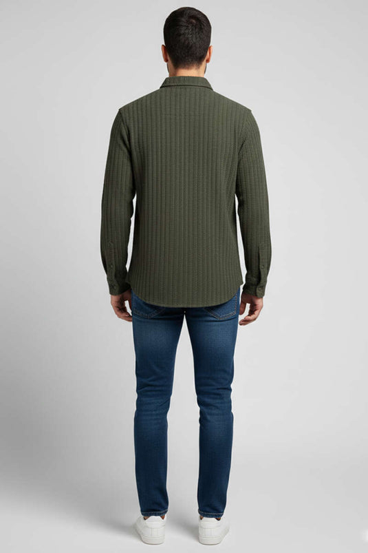 قميص رجالي بنقشة جاكار، لون كاكي