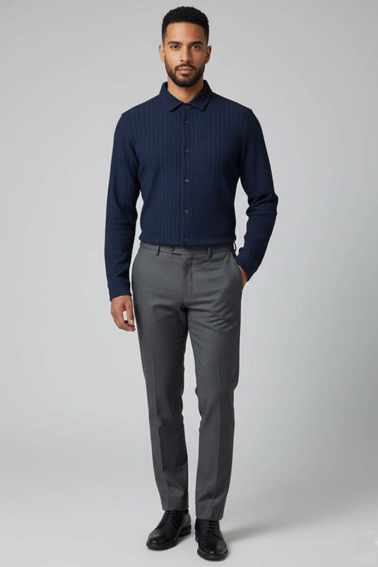 قميص رجالي بنقشة الجاكار، أزرق داكن