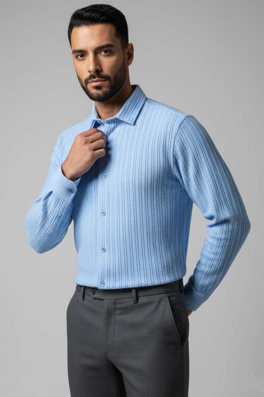 Chemise homme à motif jacquard bleu