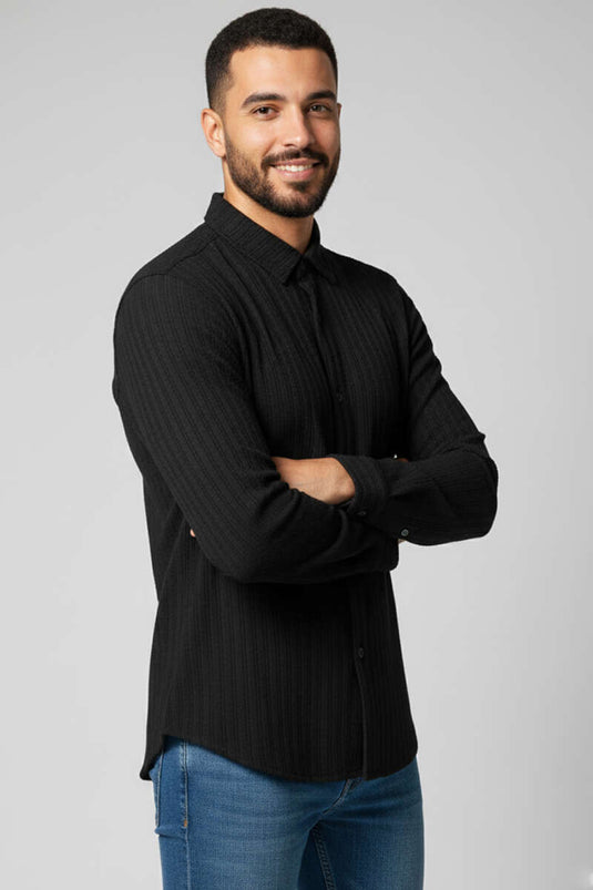 Chemise homme noire à motif jacquard