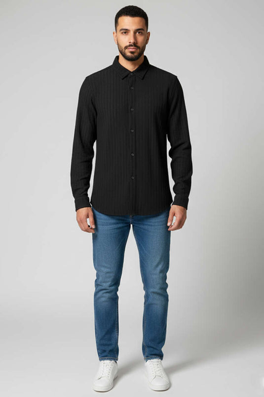 Chemise homme noire à motif jacquard