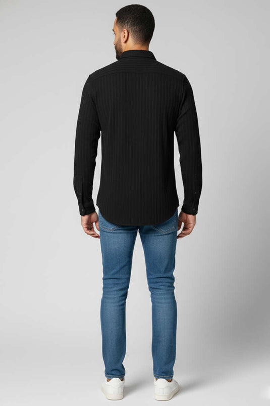 Chemise homme noire à motif jacquard