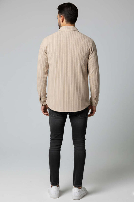 Jacquard Pattern Men's Shirt, Tan