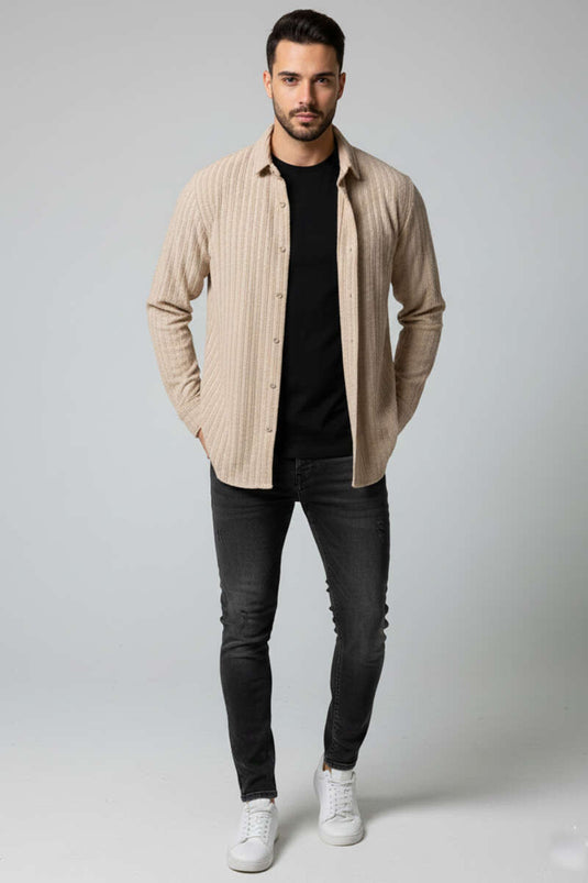 Jacquard Pattern Men's Shirt, Tan