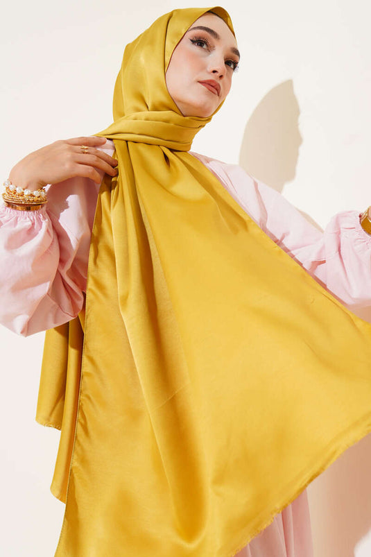 Jacquard Plain Silk Shawl Mustard