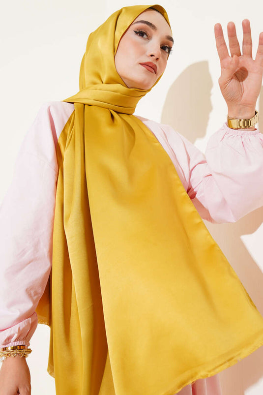 Châle en soie unie jacquard moutarde