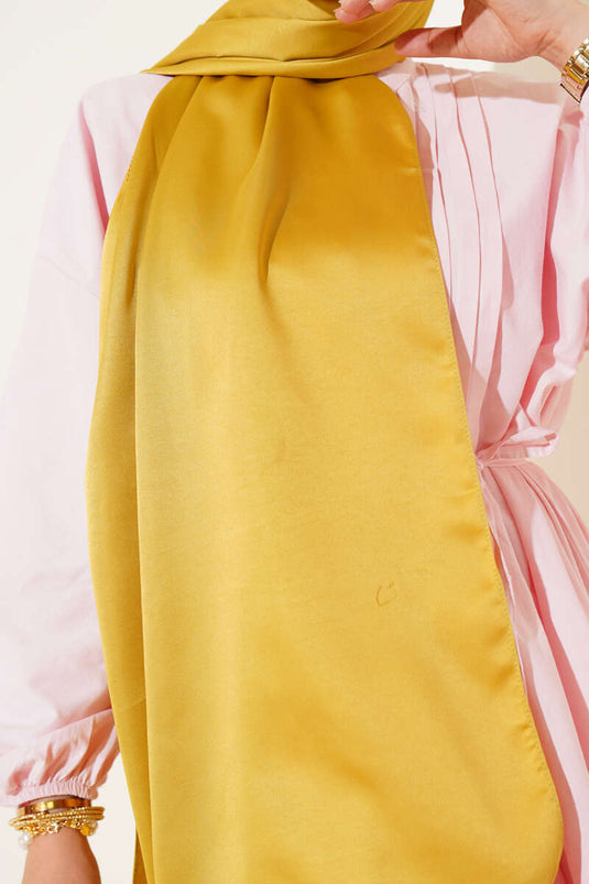 Jacquard Plain Silk Shawl Mustard