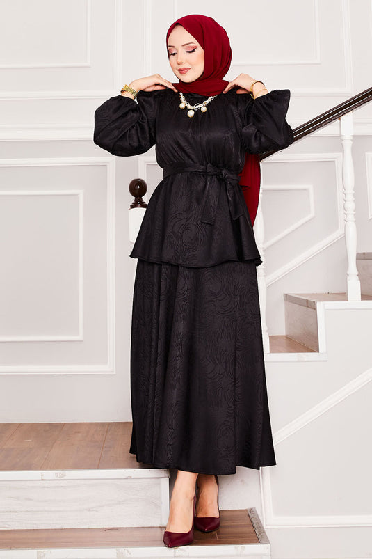 Ensemble hijab à jupe en jacquard noir
