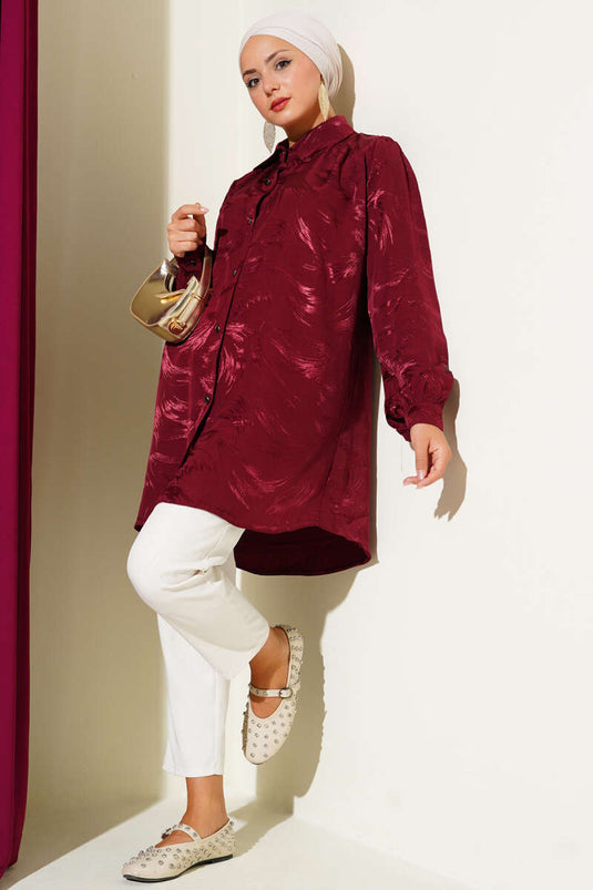 Jacquard Brush Patterned Shirt Burgundy