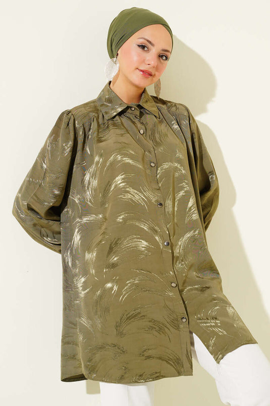 قميص كاكي منقوش بفرشاة الجاكار