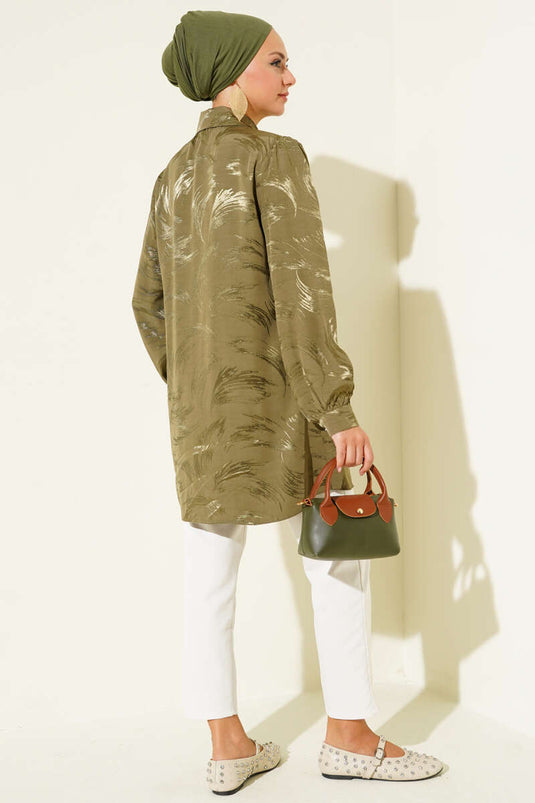 قميص كاكي منقوش بفرشاة الجاكار