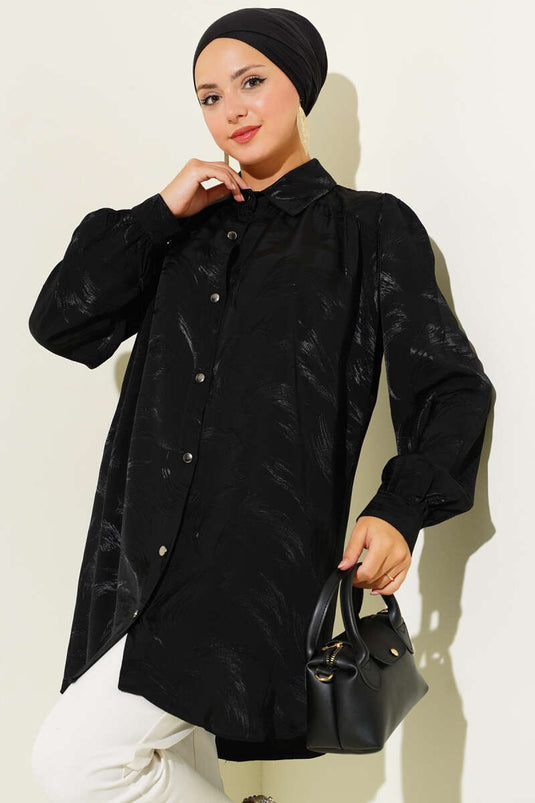 قميص جاكار أسود منقوش بفرشاة