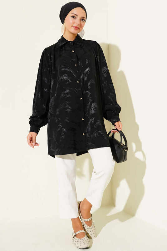 قميص جاكار أسود منقوش بفرشاة