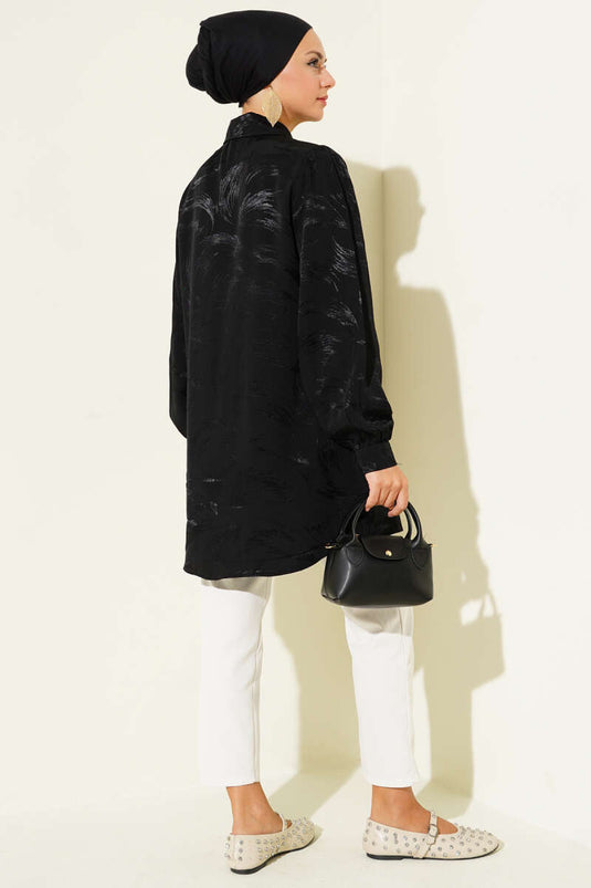 قميص جاكار أسود منقوش بفرشاة