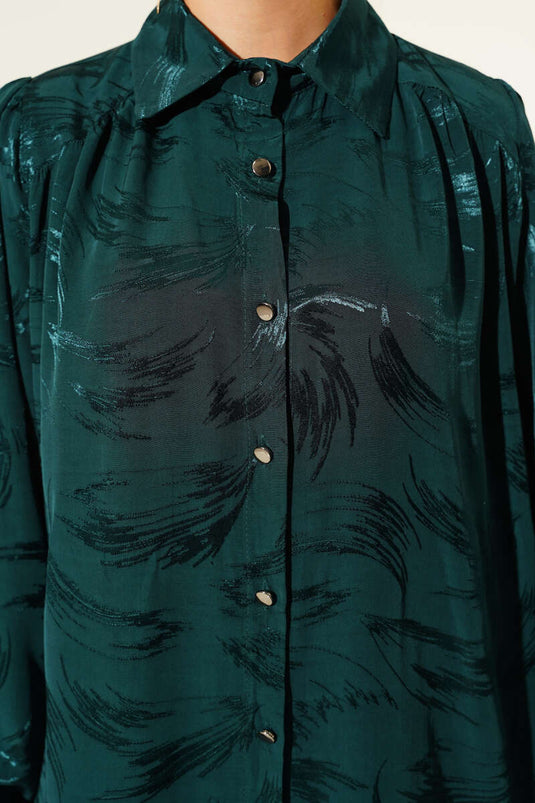 قميص جاكار بنقشة فرشاة زمردية