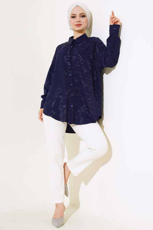 قميص جاكار أزرق داكن