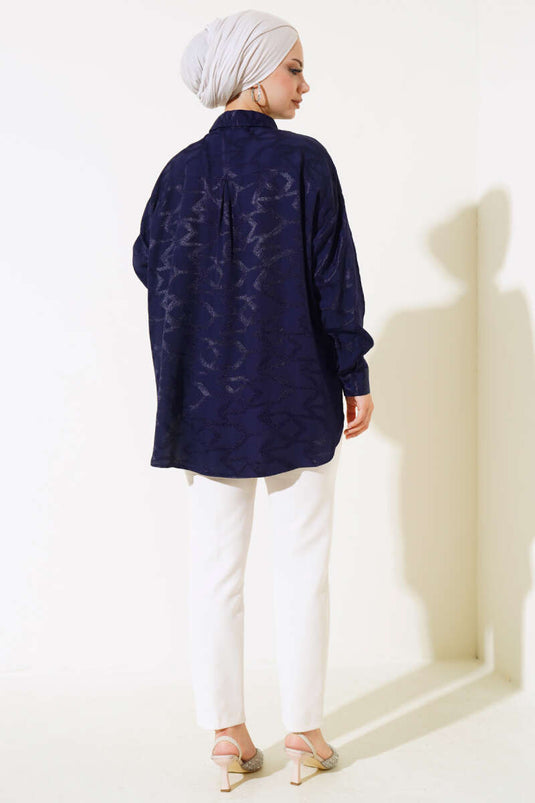 Jacquard skjorte marineblå