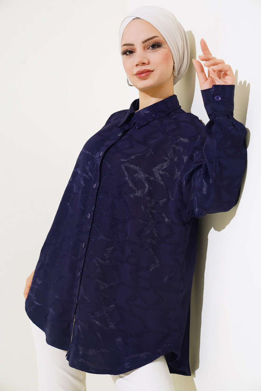 قميص جاكار أزرق داكن