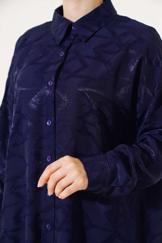 Jacquard skjorte marineblå