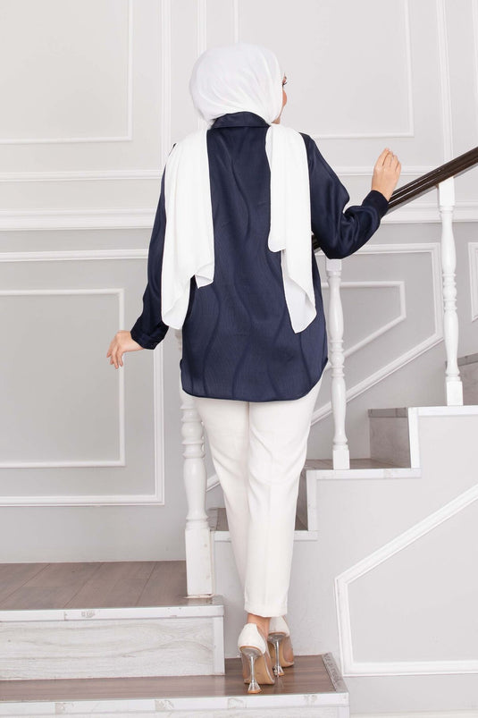 Jacquard Tunic Navy Blue