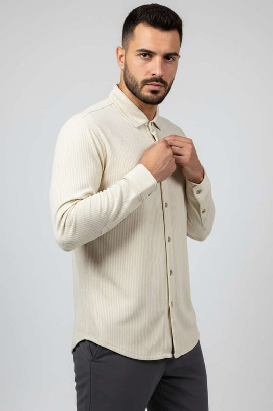Jacquard Striped Men's Shirt Beige