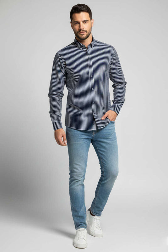Jacquard Striped Men's Shirt Navy Blue