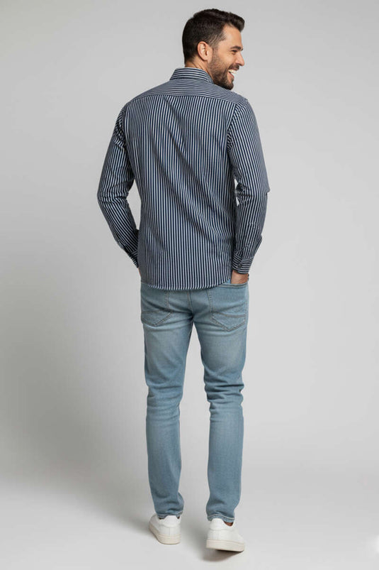 Jacquard Striped Men's Shirt Navy Blue