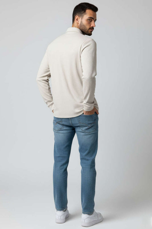 Jacquard Striped Men's Shirt Stone