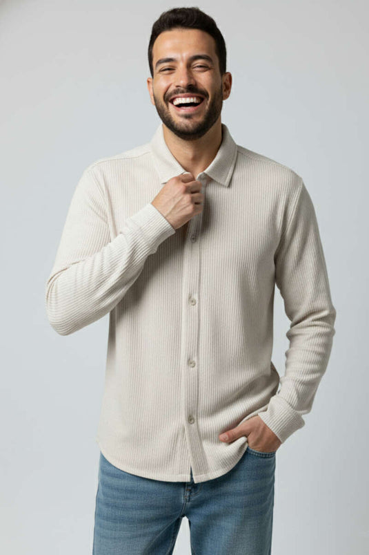 Jacquard Striped Men's Shirt Stone