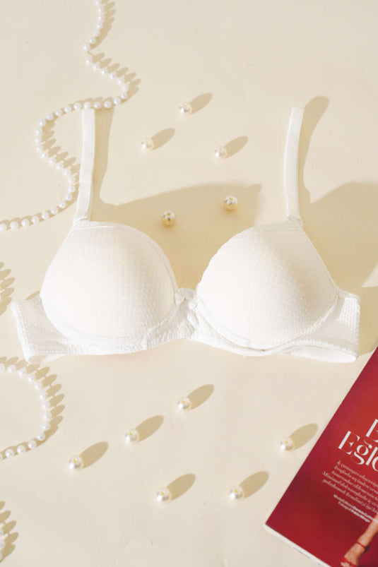 Jacquard Lace Detailed Padded Bra Ecru