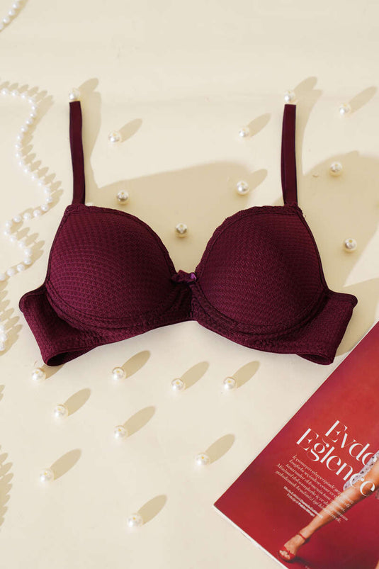 Soutien-gorge sans rembourrage en dentelle jacquard, couleur prune foncée