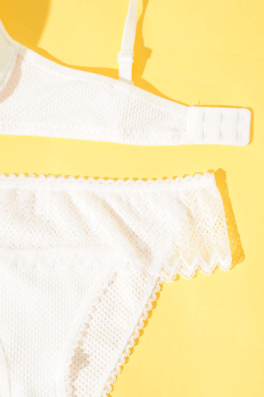 طقم حمالة صدر غير مبطنة بتفاصيل دانتيل الجاكار - بيج فاتح