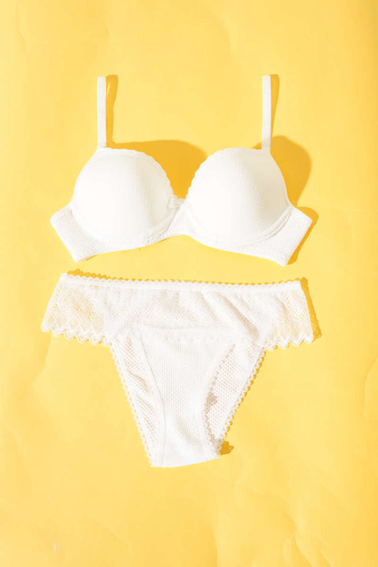 Ensemble soutien-gorge et brassière écru en dentelle jacquard non rembourrée