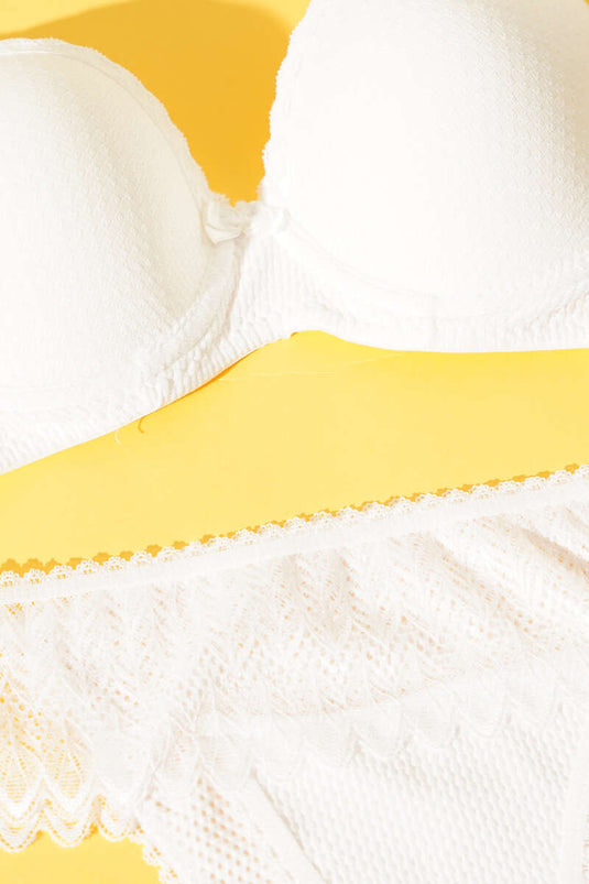 Ensemble soutien-gorge et brassière écru en dentelle jacquard non rembourrée