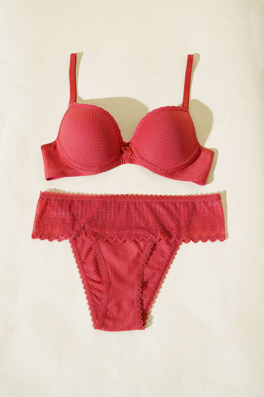 Ensemble soutien-gorge et brassière sans rembourrage en dentelle jacquard à motif fleur de grenade