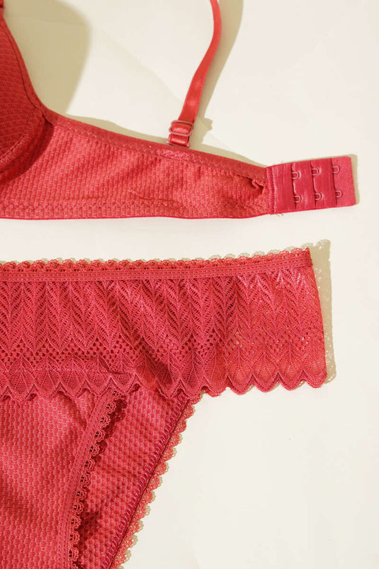 Ensemble soutien-gorge et brassière sans rembourrage en dentelle jacquard à motif fleur de grenade