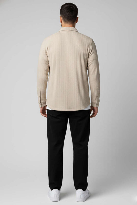 Jacquard herenoverhemd beige