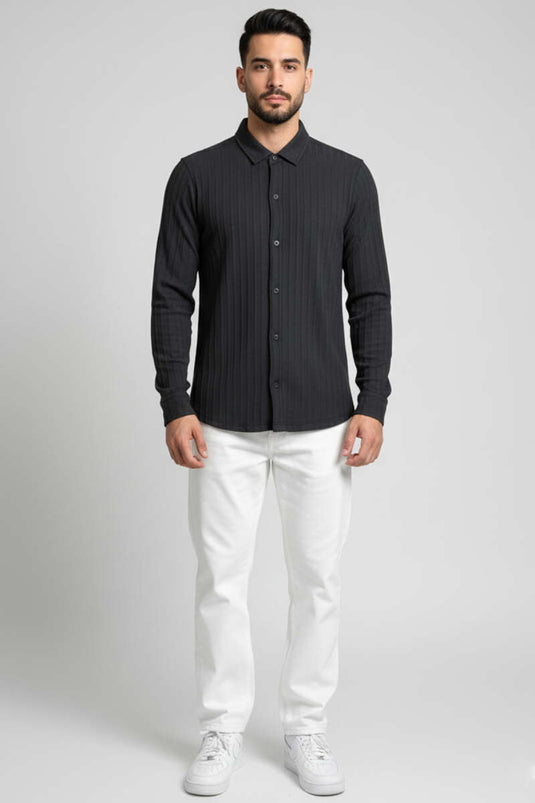 Jacquard herenoverhemd, rookgrijs