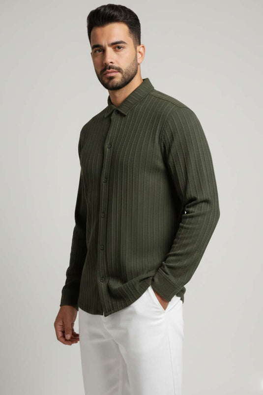 Camicia da uomo in jacquard color cachi