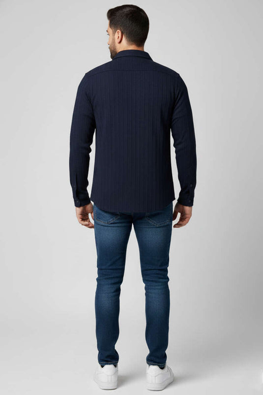 Jacquard herenoverhemd in marineblauw