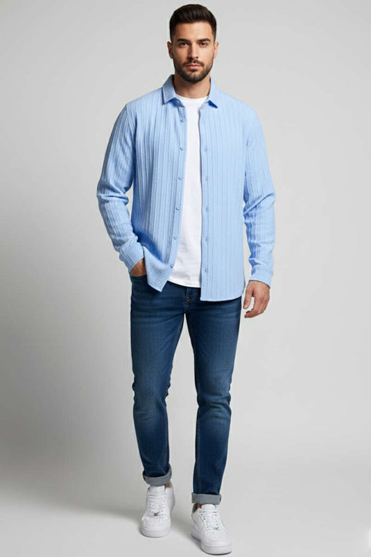 Jacquard herenoverhemd blauw