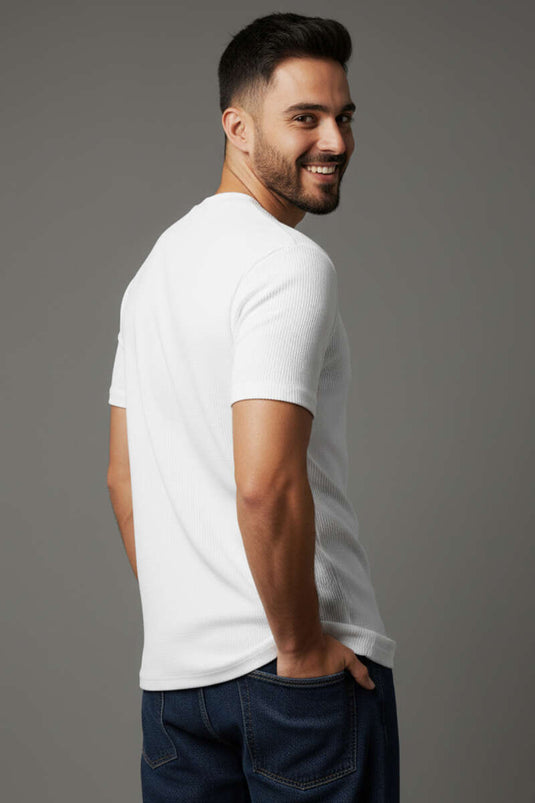 T-shirt homme côtelé jacquard blanc