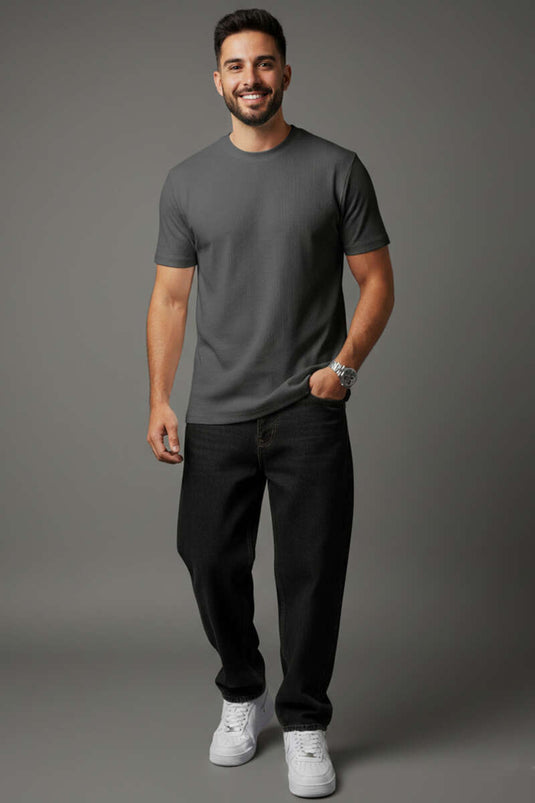 T-shirt homme côtelé jacquard gris fumé