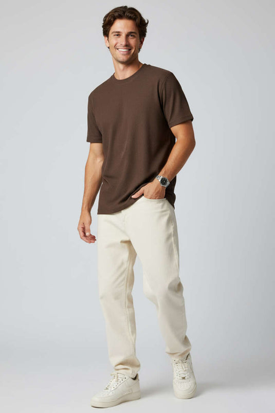 T-shirt da uomo a coste jacquard marrone