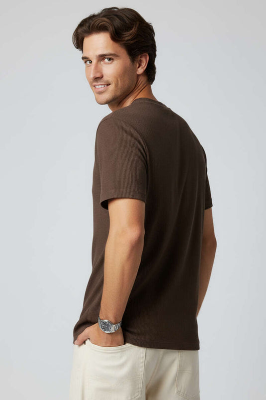 T-shirt da uomo a coste jacquard marrone