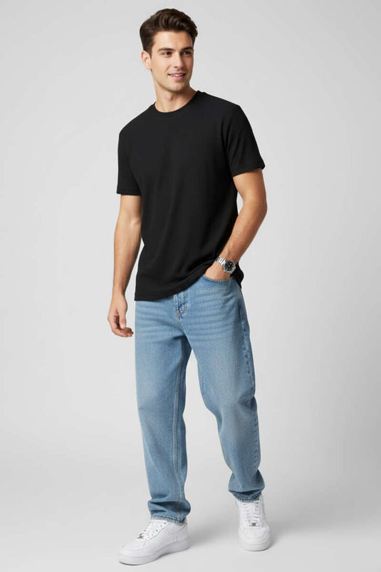 Jacquard Ribbed Men's T-shirt Black